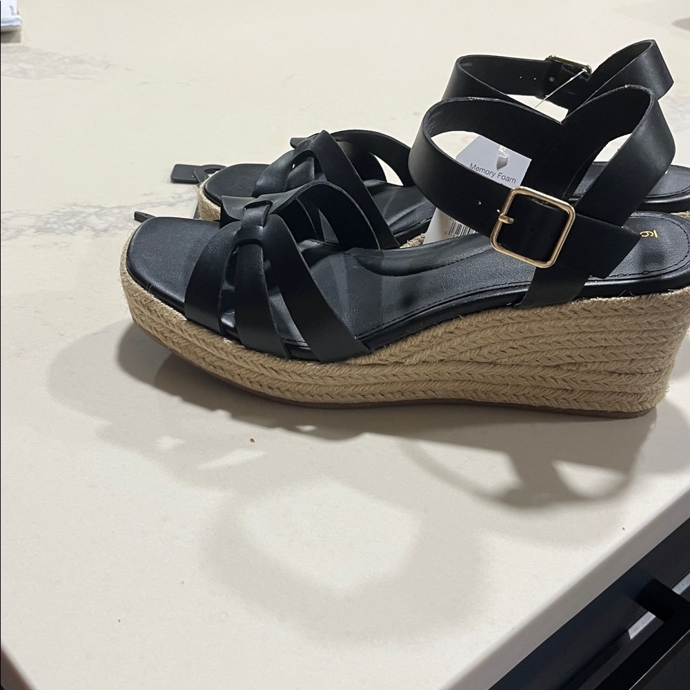 Time and Tru Black Espadrille Wedges